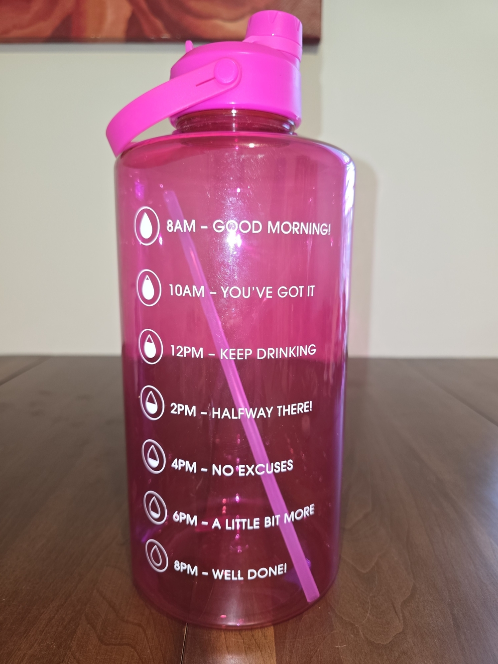 Huge Motivational Pink Water Bottle with Time Markings, Like New, Gallon Sized!
